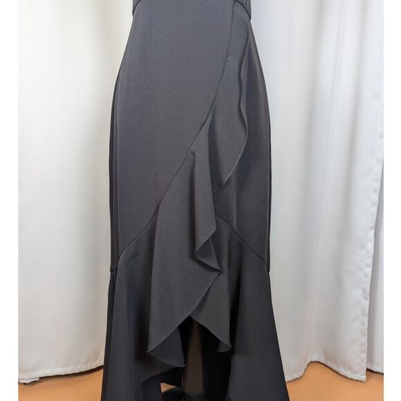 Laundry by Shelli Segal Ruffled High Low Midi Dress Gown Black Size 6 - Picture 11 of 16
